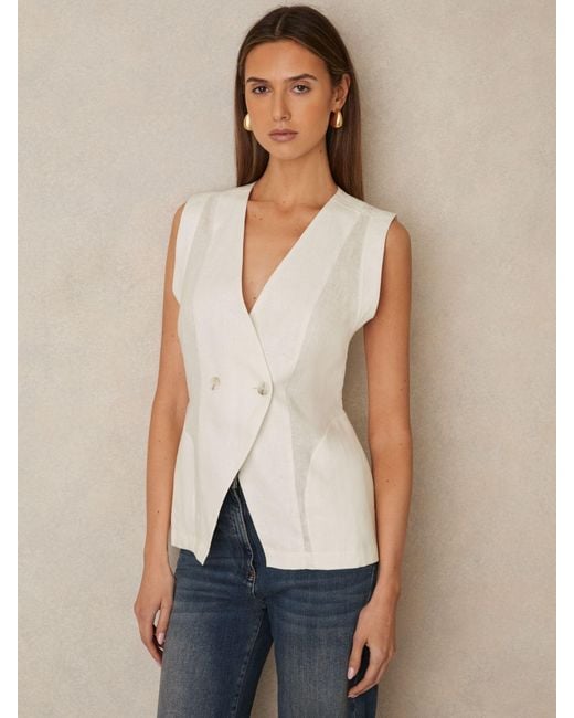 Reiss Natural Linen Button-Front Waistcoat