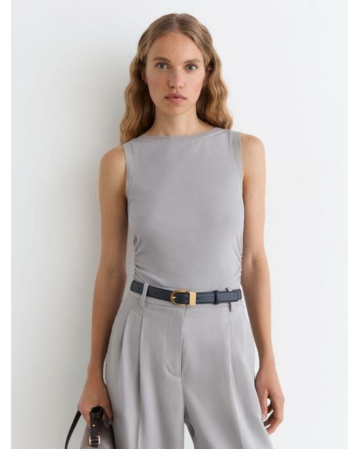 Reiss Gray Trinny - Grey Modal-cotton Sheer-trim Ruched Vest, Xs (us 2)