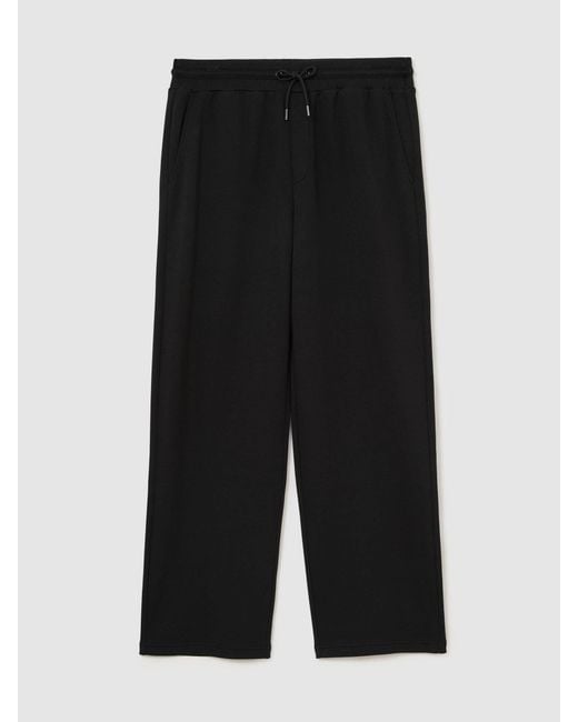 Reiss Black Sueded Interlock Jersey Relaxed-Fit Joggers for men