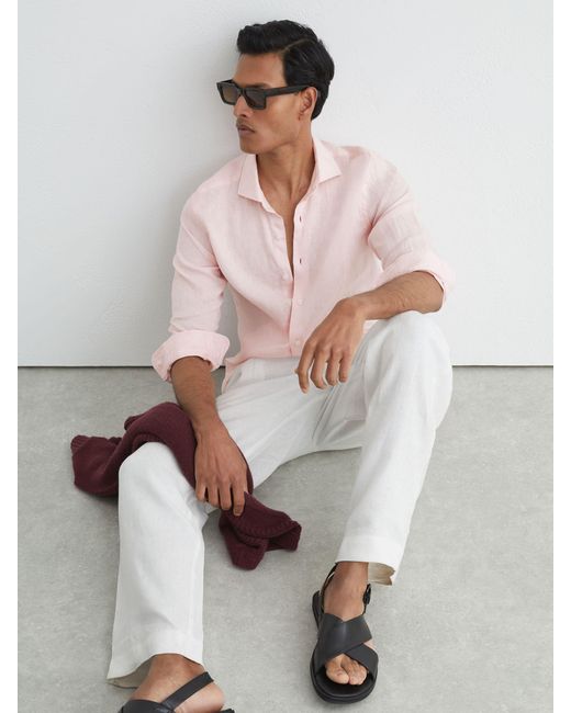 Reiss Multicolor Linen Cutaway-Collar Regular-Fit Shirt for men