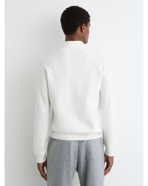 Reiss White Textured-Knit Half-Zip Jumper With Wool for men