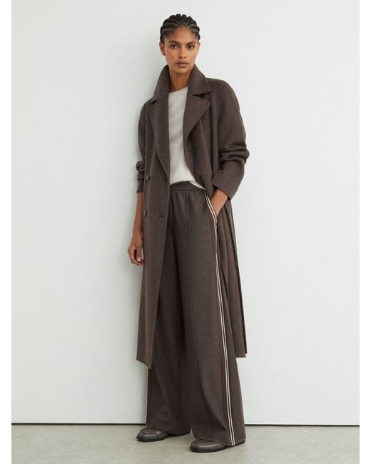 Reiss White Mélange Side-Stripe Wide-Leg Trousers