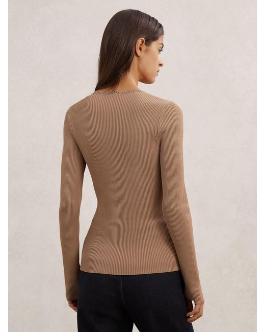 Reiss Blue Lara - Taupe Neutral Crochet Stitch Top, M