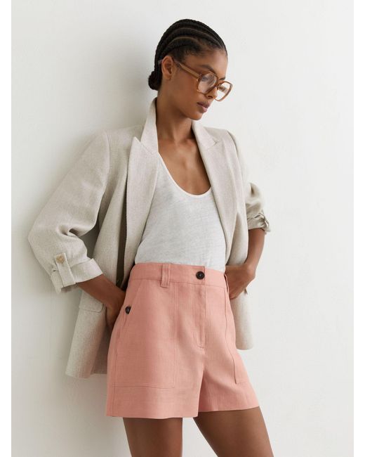Reiss Natural Ashby - Rose Pink Linen Shorts, Us 2 R