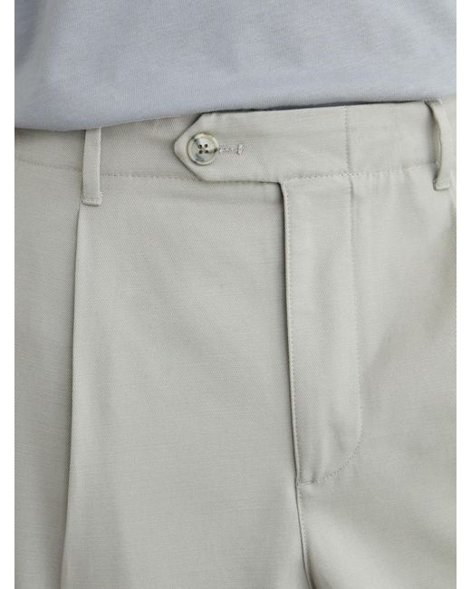 Reiss White Cotton Slub Pleated Relaxed-Fit Trousers for men