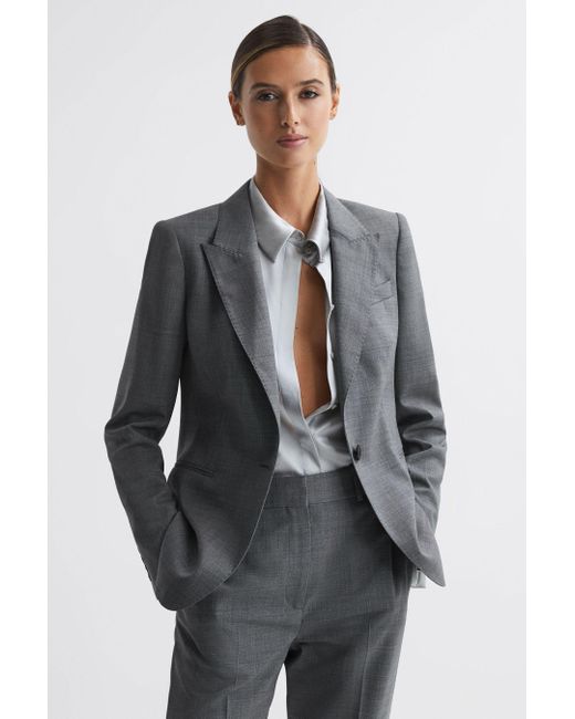 Reiss Black Layton - Grey Tailored Fit Wool Blend Single Breasted Suit Blazer