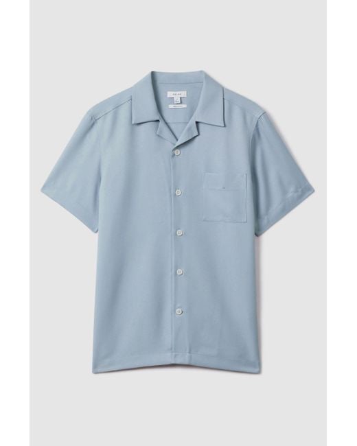 Reiss Tokyo - China Blue Cuban Collar Button-through Shirt for men