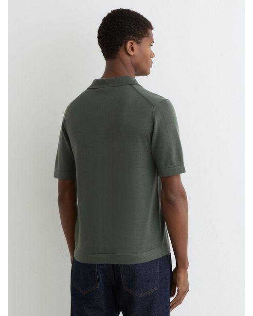 Reiss Grafton - Kale Green Merino Wool Cuban-collar Shirt, Small for men