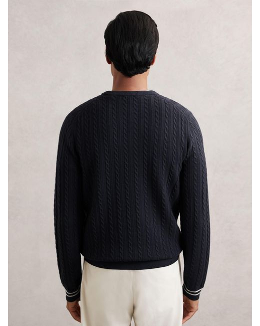 Reiss Blue Luca - Midnight Navy Cable-knit Jumper With Wool, S for men