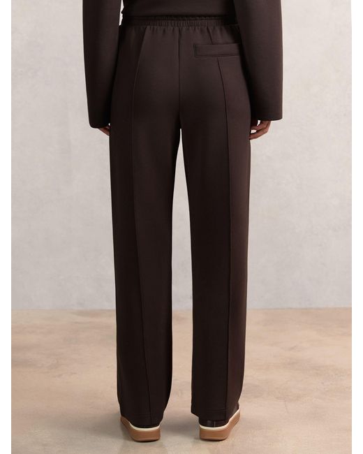 Reiss Natural Jemma - Dark Chocolate Brown Premium Interlock Wide-leg Joggers, S Regular (uk 8-10)