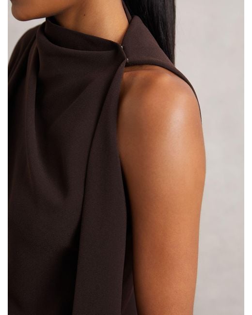 Reiss Brown One-Shoulder Draped Mini Dress