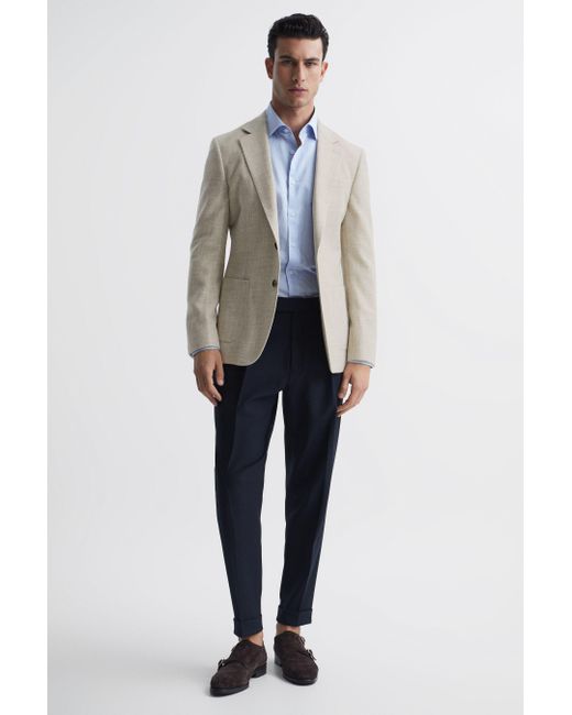 Reiss Natural Attire - Oatmeal Slim Fit Textured Wool Blend Blazer, 44 for men