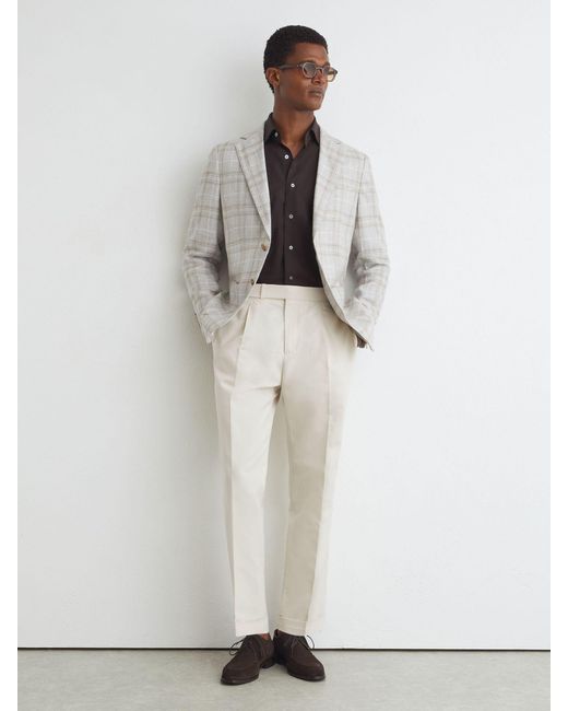 ATELIER Gray Hemp Wool Check Single Breasted Classic Fit Blazer for men
