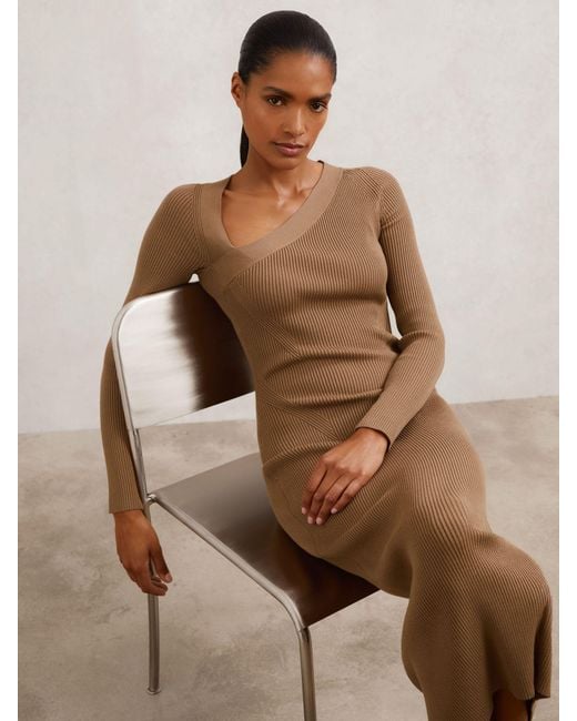 Reiss Brown Knitted Midi Dress