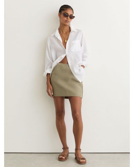 Reiss Women's Natural Linen Whipstitch Mini Skirt