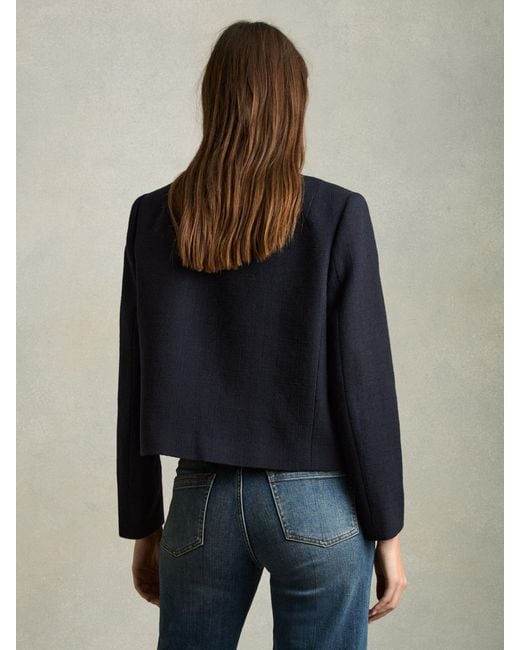 Reiss Blue Cropped Wool Single Breasted Jacket