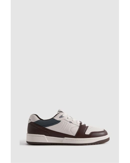 Reiss White Astor - Brown Leather Lace-up Trainers for men