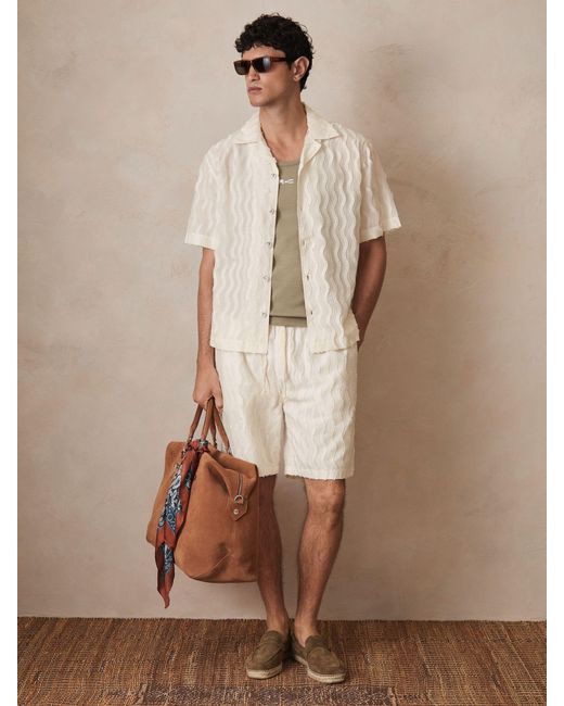 Reiss Natural Serra - Off White | Ché Fringed-wave Shorts, Xl for men