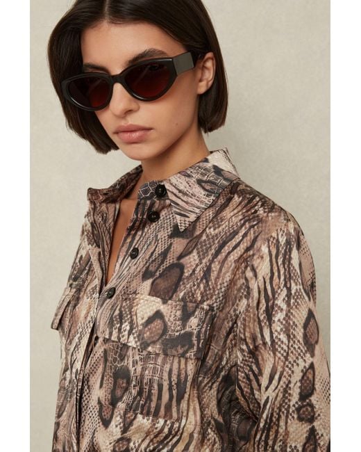 Reiss Natural Snake Print Belted Midi Dress