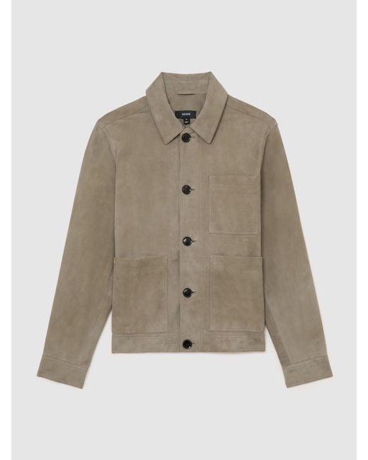Reiss Natural Suede Patch-Pocket Worker Jacket for men