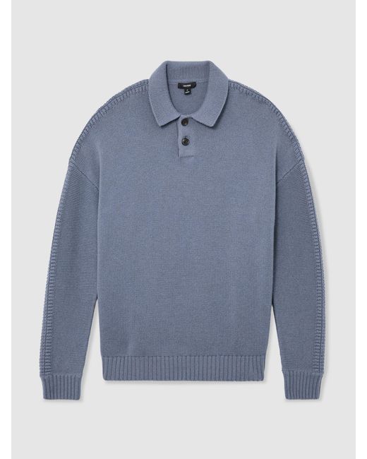 Reiss Blue Wool-Blend Half-Button Polo Jumper for men