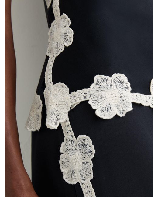 Reiss White Doa - Navy Satin Floral-lace Trim Cami Top, Us 0