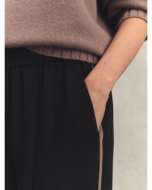 Reiss Black Elasticated Side Stripe Wide Leg Trousers