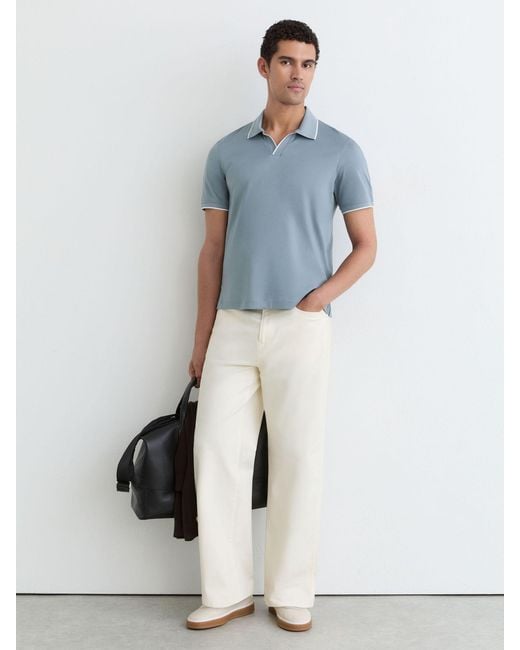 Reiss Blue Air-Water Cotton Tipped Polo Shirt for men