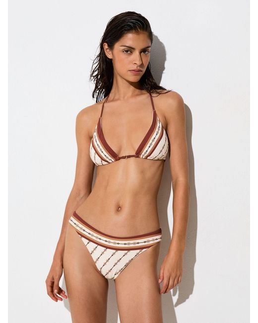 Reiss White Chain-Print Fixed-Side Bikini Bottoms