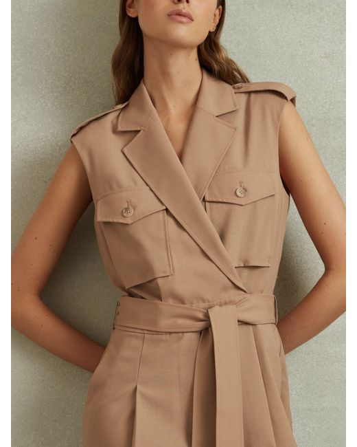Reiss Natural Luisa - Stone Wool Blend Double Breasted Belted Jumpsuit, Us 4