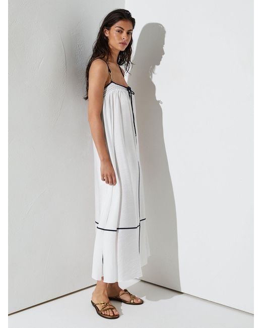 Reiss White Tipped Tie-Detail Midi Beach Dress