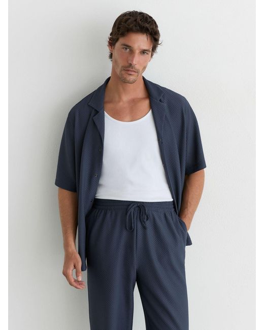 Reiss Blue Textured Drawstring Relaxed-Fit Trousers for men
