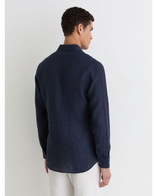 Reiss Blue Ruban - Navy Linen Button-through Shirt, 3xl for men