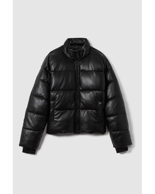GOOD AMERICAN Good Black Good Faux Leather Puffer Jacket