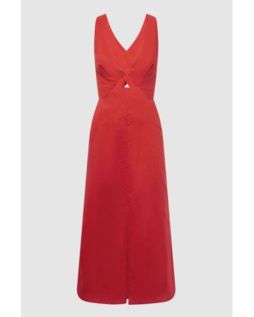 Reiss Red Rhoda - Orange Cotton-linen Midi Dress