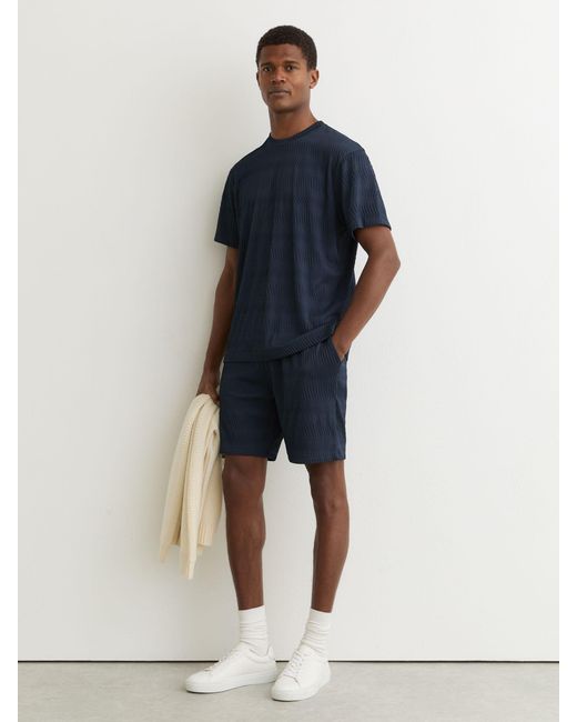 Reiss Blue Textured-Wave Relaxed-Fit T-Shirt for men
