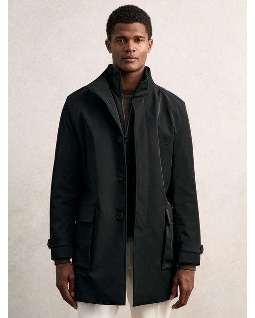 Reiss Black Hybrid Removable-Gilet Overcoat for men
