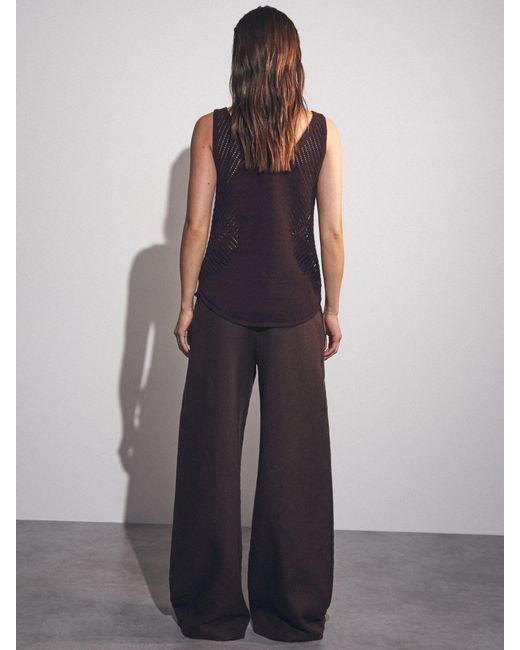 Reiss Blue Linen-Blend Wide-Leg Trousers