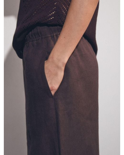 Reiss Blue Linen-Blend Wide-Leg Trousers