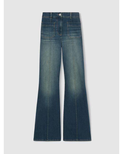 Reiss Blue Patch-Pocket Flared Jeans