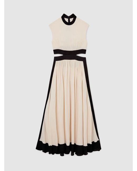 Reiss Natural Keely - Ivory/black Cut-out Waist Contrasting Maxi Dress, Us 10