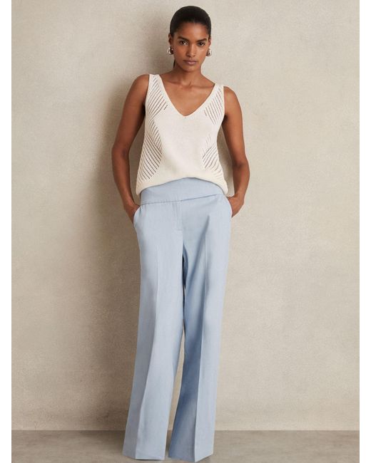 Reiss Blue Lyocell-Linen Wide-Leg Trousers