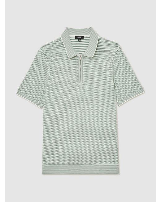 Reiss Brink - Soft Sage Green Textured-knit Half-zip Polo Shirt, S for men