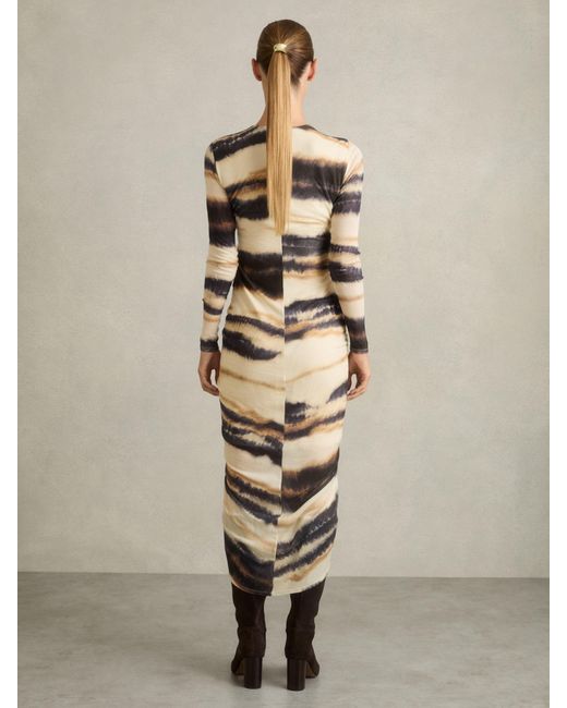 Reiss Natural Georgia Dress Lyocell Abstract Print, Neutral