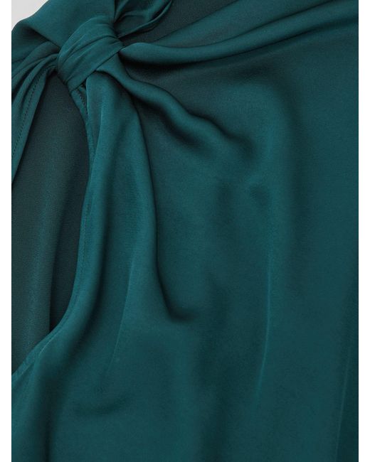 Reiss Green Satin Asymmetric Draped Midi Dress