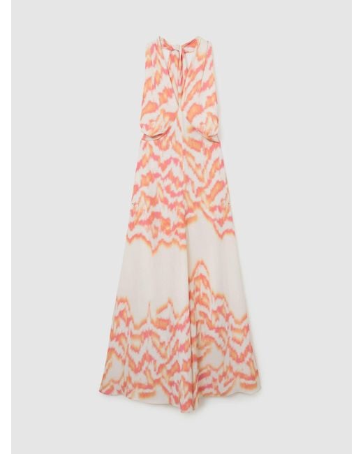 Reiss Multicolor Printed Halterneck Maxi Dress