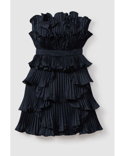 AMUR Black Strapless Ruffle Mini Dress