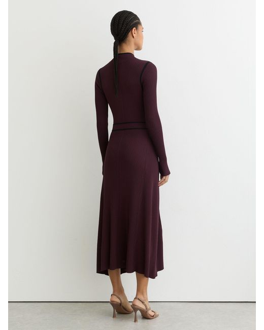 Reiss Purple Burgundy & Colour-Block Rib-Knit Midi Dress