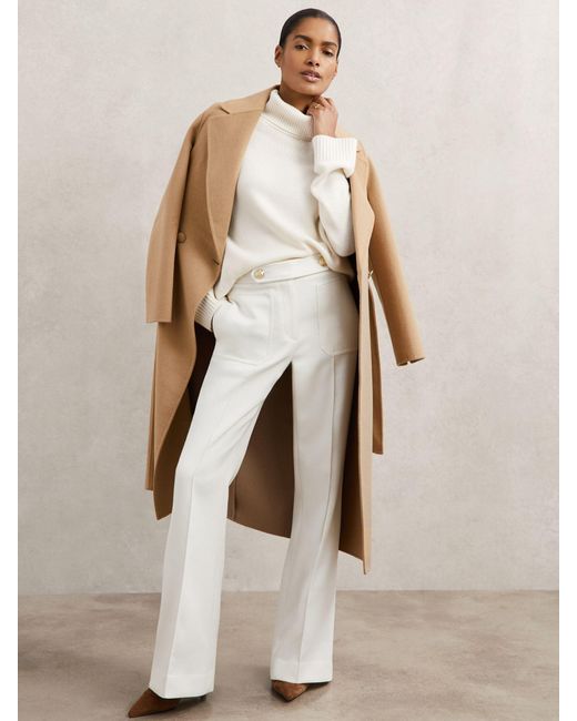 Reiss Natural Twill Button-Tab Flared Trousers With Wool