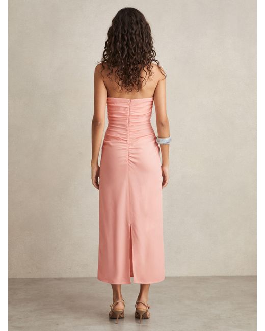 Reiss Pink Ruched Strapless Bodycon Dress